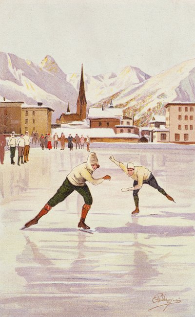 Patinadores que competem na pista de gelo em Davos, Suíça de Carlo Pellegrini